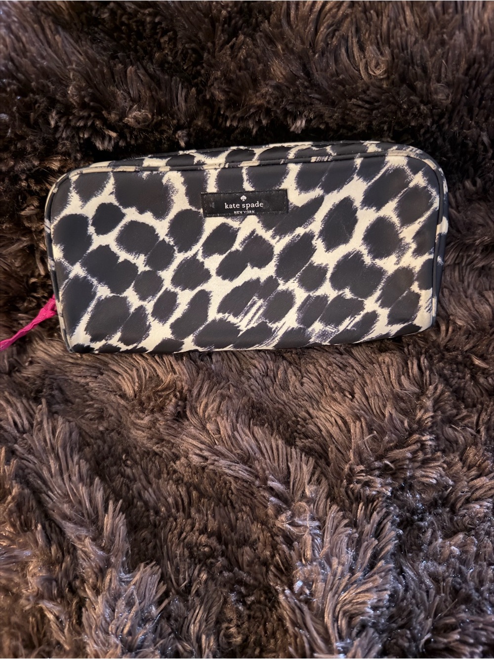 kate spade Black and White Leopard-Print Zip Cosmetic Case